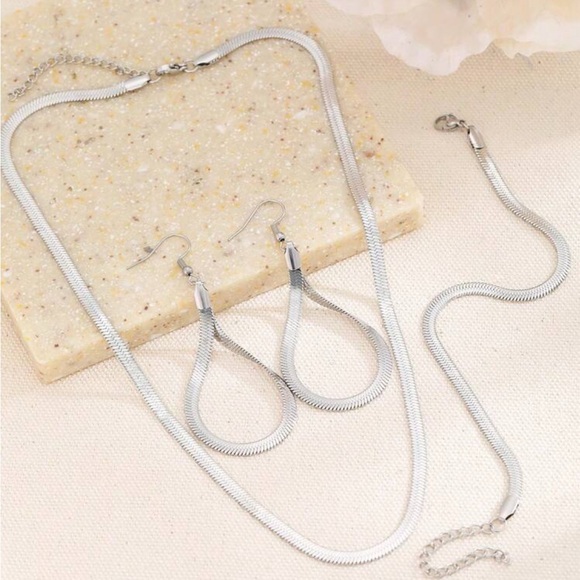 Elegant Silver Necklace and Earring Set - Picture 2 of 5